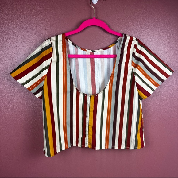 Parterre Birdie Top is Dolce Stripe Autumn Colors Size 1 (US 4-6) - Picture 3 of 6